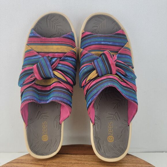 Bzees Womens Size 10 Blue Pink 10 Smile Slide Wedge Comfort Sandals - Picture 6 of 8